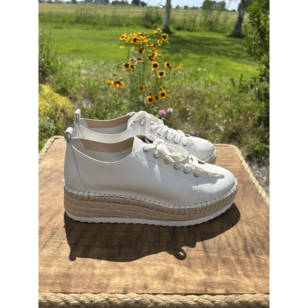 Italian Shoemakers White Leather Platform Espadrille Sneakers Women's Size 10